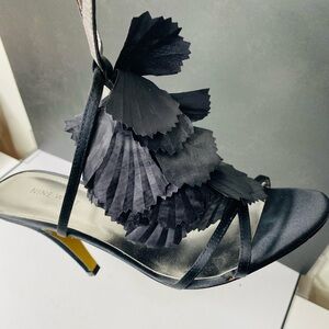 Nine West Black Ruffled Satin Heels